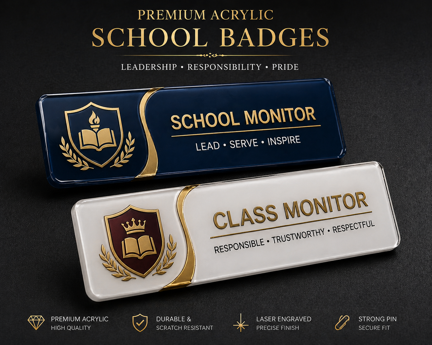 School Acrylic Badges for Class Monitor India